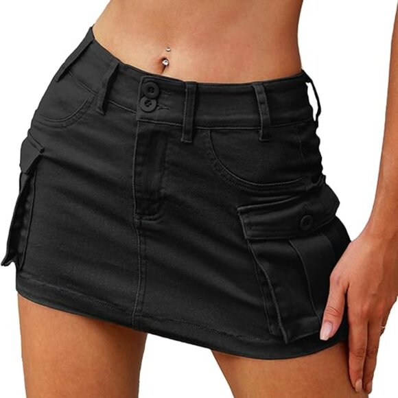 Mini Cargo Skirts for Women High Stretchy, Low Waist Y2k Skirt Button Cute Denim - Picture 5 of 5
